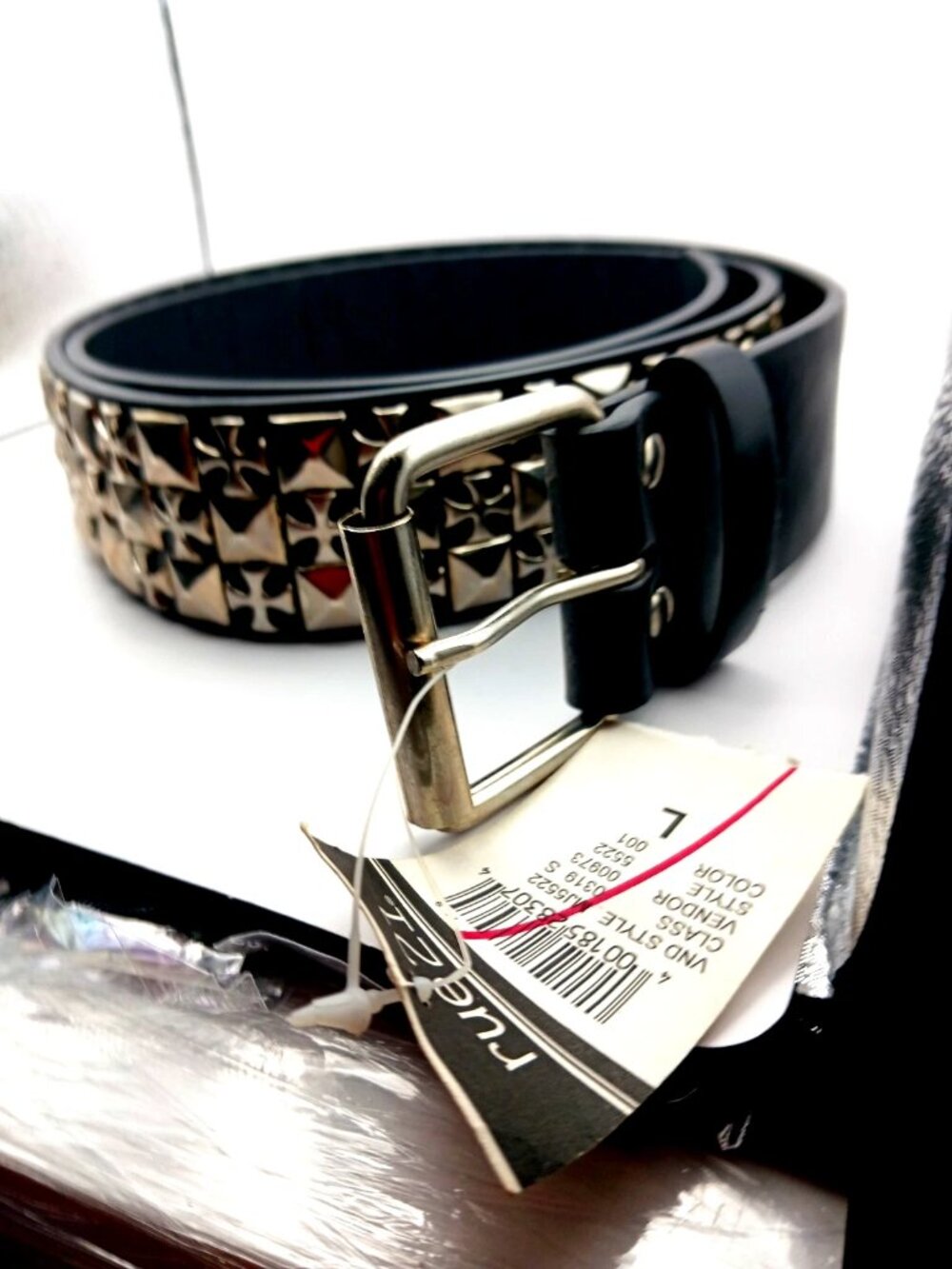 Studded + Gothic Cross Black Vegan Leather Belt New With Tags